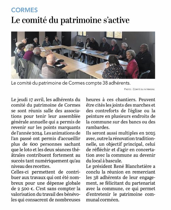 Assemblée générale Comité du Patrimoine de Cormes
